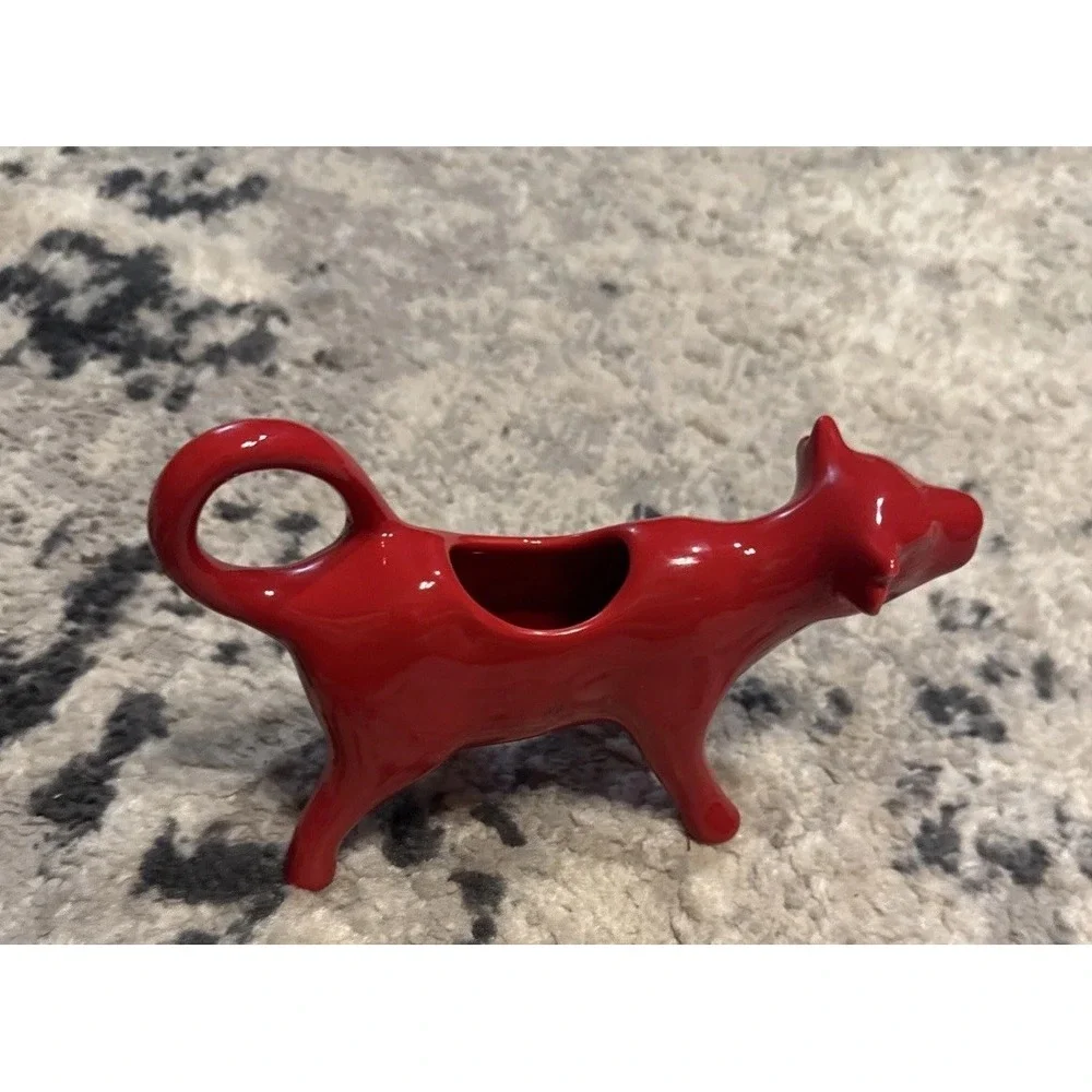 Red Bull Cow Creamer Stoneware Country Farm Kitchen Cottage Ranch